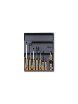 Image of Beta Tools T161 9pc Phillips Screwdriver Set in Hard Tray for Roller Cabs