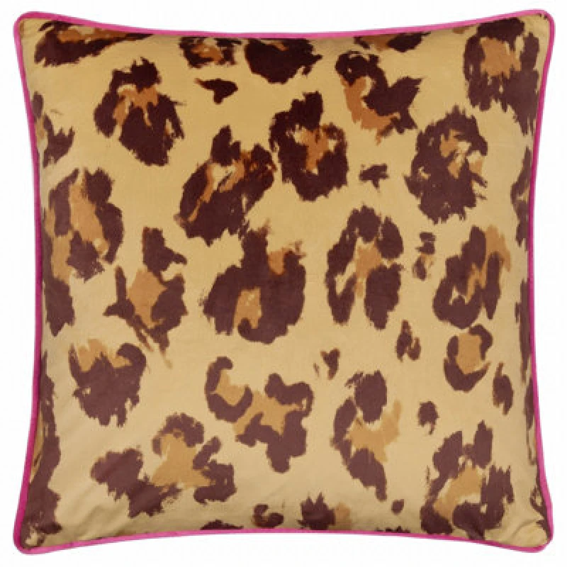 Image of Furn Furn True Leopard Piped Velvet Cushion Size: 43cm x 43cm Multi 43cm x 43cm Unisex 5025532823380