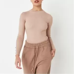 Image of Missguided Petite Rib Long Sleeve Bodysuit - Neutral