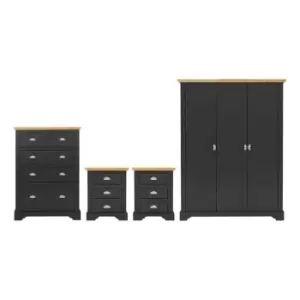 Image of Seconique Toledo 3 Door Wardrobe Bedroom Set - Grey/Oak Effect