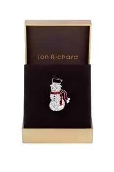 Image of Rhodium Plated Christmas Snowman Brooch - Gift Boxed