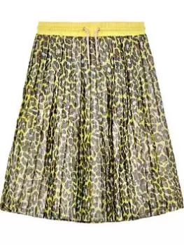 Image of The Marc Jacobs Kids Pleated Animal Print Midi Skirt - Yellow , Multi, Size 6 Years, Women