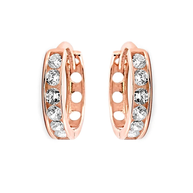 Image of Jewelco London 9ct Rose Gold CZ Eternity 2mm Huggie Hoop Earrings 11mm - JER817 Rose Gold female