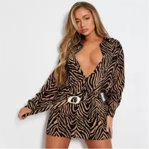 Image of I Saw It First Zebra Print Belted Mini Skirt Co Ord - Brown