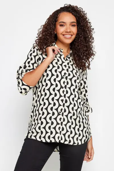 Image of M&Co Geometric Print Tab Detail Shirt Black