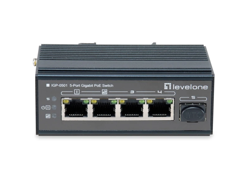 Image of LevelOne 5-Port Gigabit Industrial Switch. DIN-Rail. -30°C to 65°C