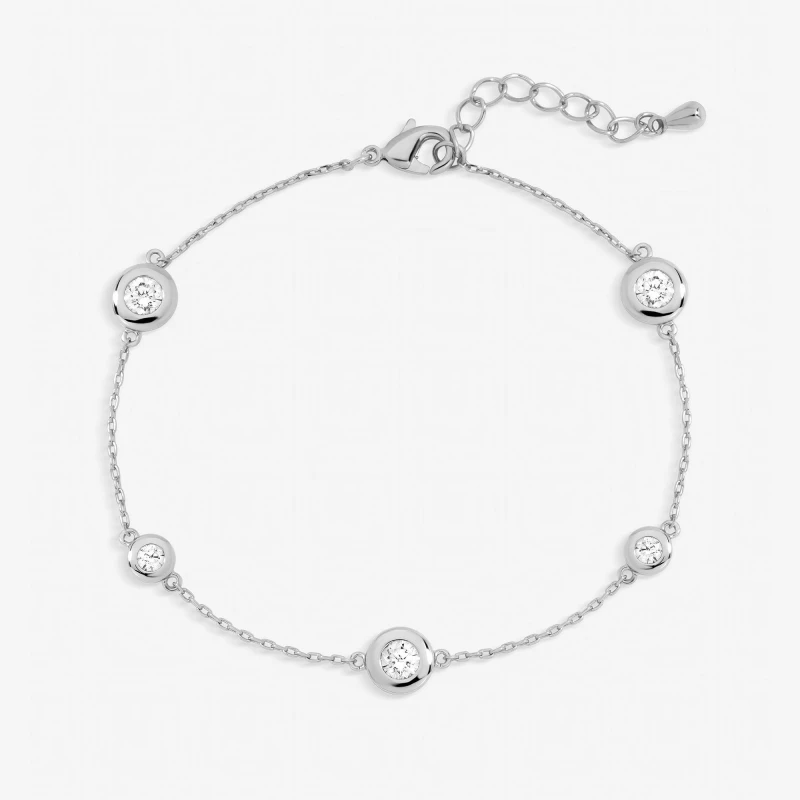 Image of Jon Richard Silver Plated Cubic Zirconia Bezel Bracelet Chain Bracelets One Size Silver 73783111000