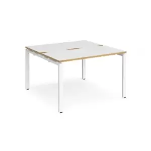 Image of Bench Desk 2 Person Starter Rectangular Desks 1200mm White/Oak Tops With White Frames 1200mm Depth Adapt