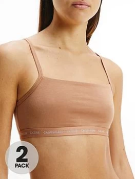 Image of Calvin Klein One Cotton Skin Tone 2-Pack Unlined Bralette - Umber, Brown, Size L, Women