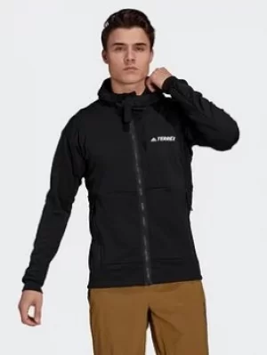 Image of adidas Terrex Tech Flooce Hooded Hiking Fleece Jacket, Black, Size S, Men