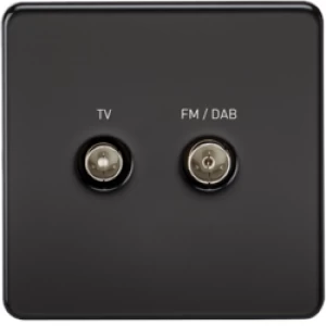 Image of KnightsBridge Screened Diplex TV and FM DAB Outlet 1G Screwless Matt Black Wall Plate - Switch