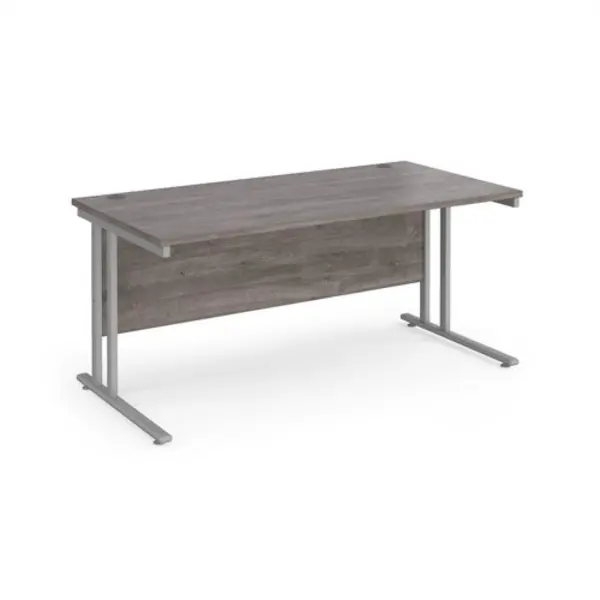 Image of Maestro 25 straight desk 1600mm x 800mm - silver cantilever leg frame, grey oak top
