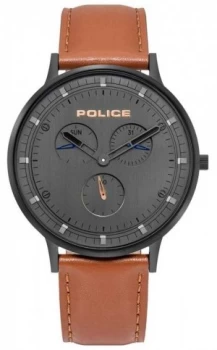 Image of Police Mens Berkeley Brown Leather Strap Grey Dial Watch