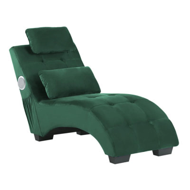 Image of Beliani Chaise Longue Simorre Velvet Emerald Green With Built-In Bluetooth Speaker