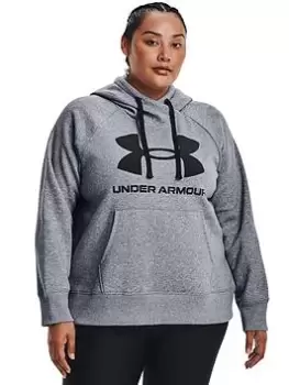 Image of Under Armour Rival Fleece Logo Hoodie Curve - Grey Heather, Grey Heather, Size 2X, Women