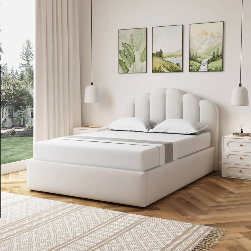 Image of Artemis Home Ranson Fabric 135cm Double Ottoman Bed Frame with Storage - Beige Beige Unisex Double
