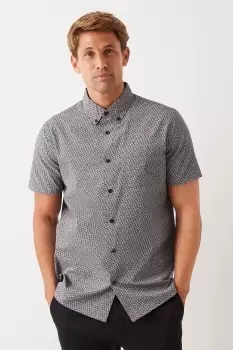 Image of Short Sleeve Grey Ditsy Floral Button Down Shirt