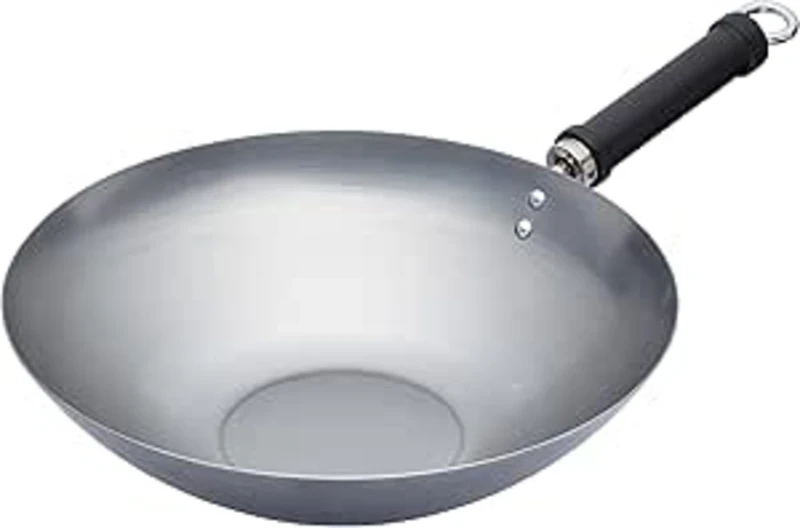 Image of KitchenCraft World of Flavours Oriental Carbon Steel Plain Steel Wok, 30cm
