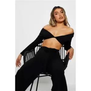 Image of I Saw It First Black Scuba Off Shoulder Twist Front Blouse - Black