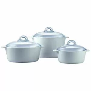 Image of Pyrex Set of Three Flame Vitro-Ceramic Casserole Set