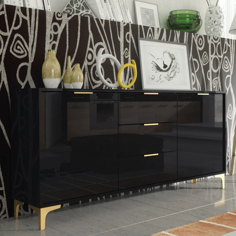 Image of Creative Furniture Goldline Gloss Sideboard 140cm - Sleek Full-Gloss Design in White or Black Black