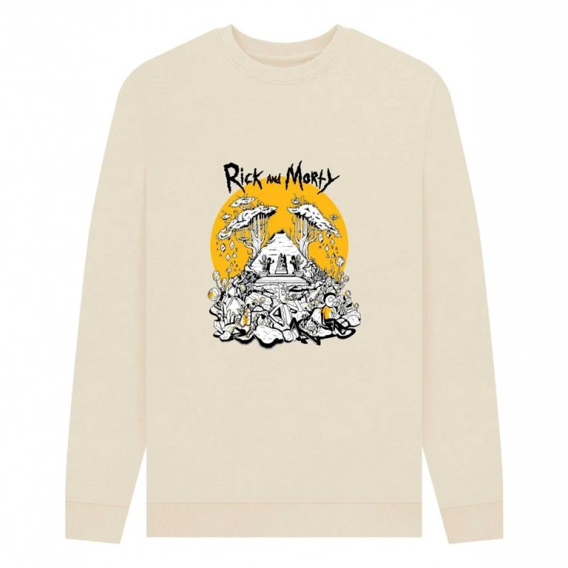 Image of Rick & Morty Mens Rest & Ricklaxation Sweatshirt in Cream Size: Small Cream Male S