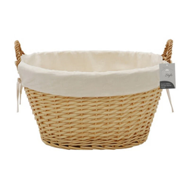 Image of JVL JVL - Acacia Oval Laundry Willow Storage Basket with Lining, Honey Finish 24-507