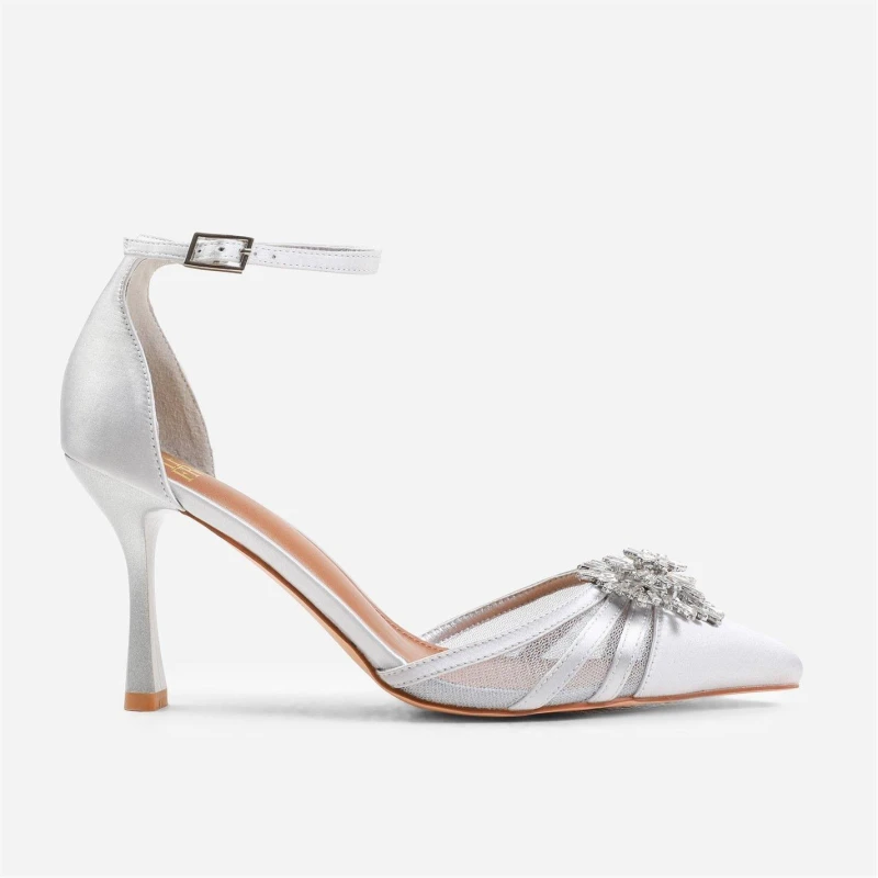 Image of Where's That From 'Abia' High Heel With Pointed Toe And Diamante Detail Silver