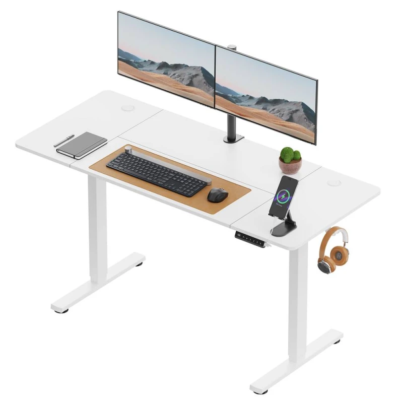 Image of VonHaus Large Height Adjustable Electric Standing Desk for Home Office in White White Unisex