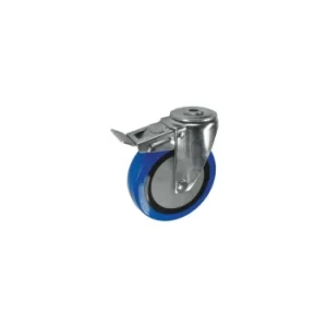 Image of Braked Swivel Bolt Hole 1 00MM Blue Rubber Tyre