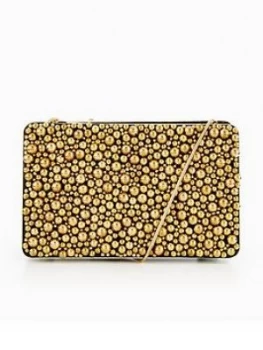 Image of Forever Unique Forever Unique Embelished Hard Box Clutch Bag Gold Women