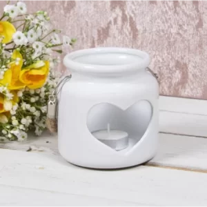 Image of Heart Ceramic Candle Holder White 10Cm By Lesser & Pavey