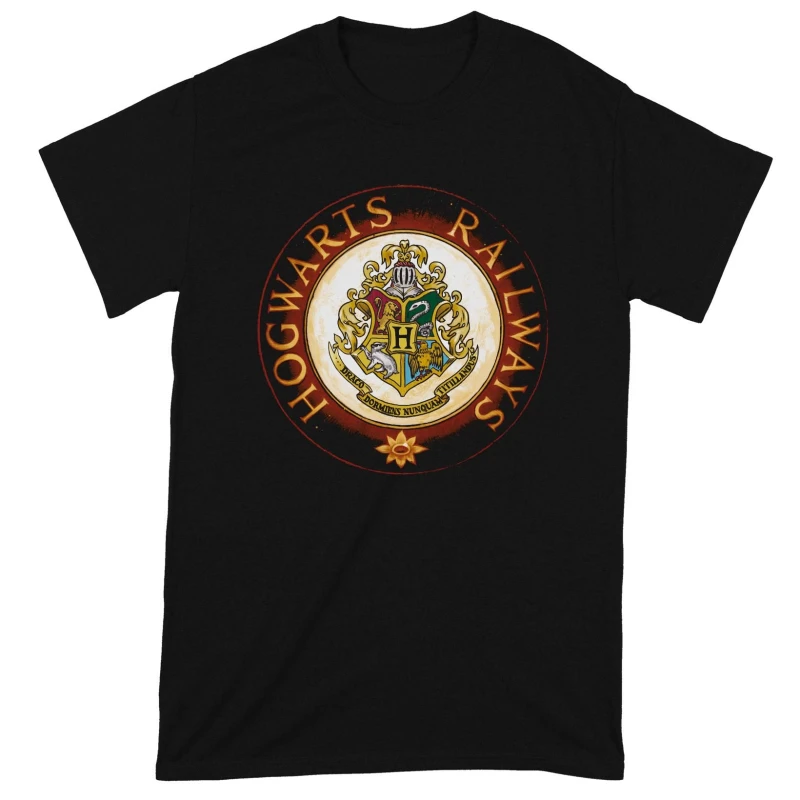 Image of Harry Potter Mens Hogwarts Railway Circle T-Shirt in Black Size: Small Black Male S