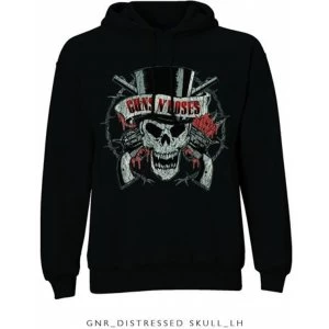 Image of Guns N' Roses Distressed Skull Mens Medium Hooded Top - Black