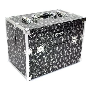 Image of Black Flowers Vanity Case Makeup Box Silver