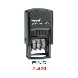Image of Trodat Printy Dater 4850L2 Compact Wording Stamp PAID Blue DATE