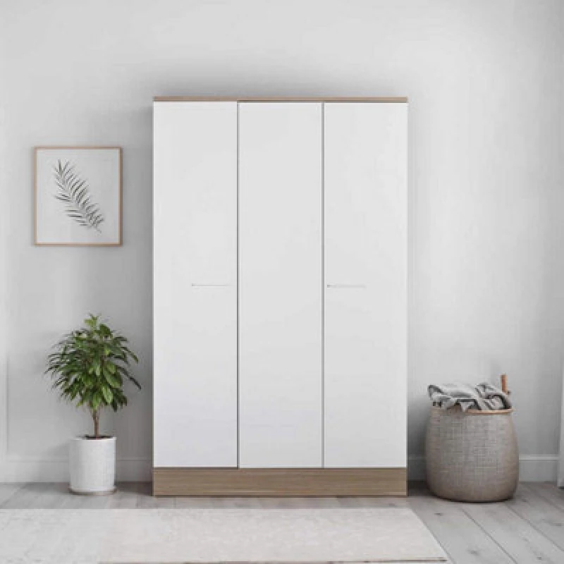 Image of FWStyle FWStyle 3 Door Triple Wardrobe Two Tone White & Oak White One Size Unisex 5056413130853