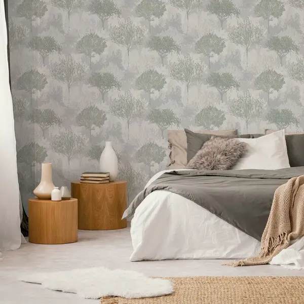 Image of Superfresco Easy - Birch Forest Sage Wallpaper - Grey