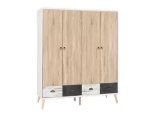Image of Seconique Nordic White and Oak 4 Door 4 Drawer Wardrobe
