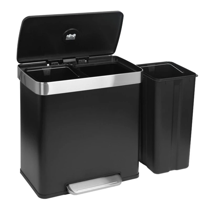 Image of Harbour Housewares 60L Double Kitchen Pedal Bin - Stainless Steel Waste Bin (2 x 30L) in Black Unisex