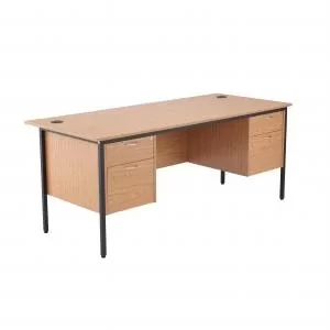 Image of Jemini 18 Oak 1786mm Desk with Double 2 Drawer Pedestal KF839497