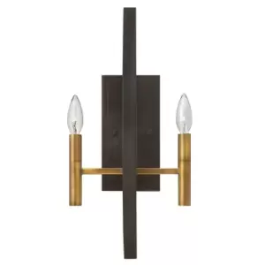 Image of Twin Wall Light Black Face Plate Bronze Candle Holder Spanish Bronze LED E14 60W