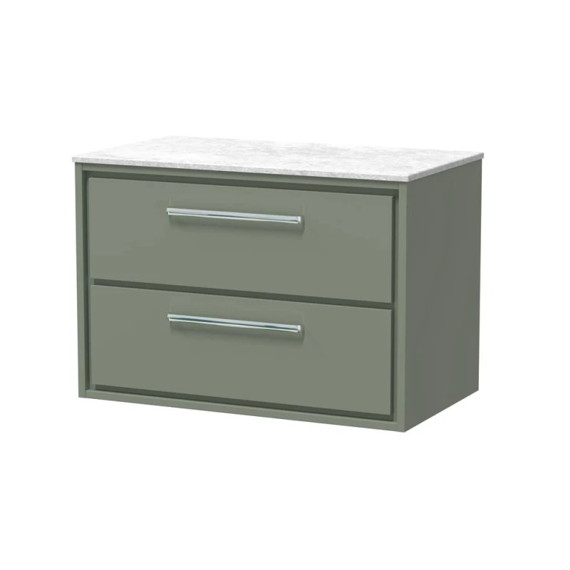 Image of Balterley 800mm Wall Hung 2-Drawer Vanity with Marble Worktop - Fern Green Green Unisex