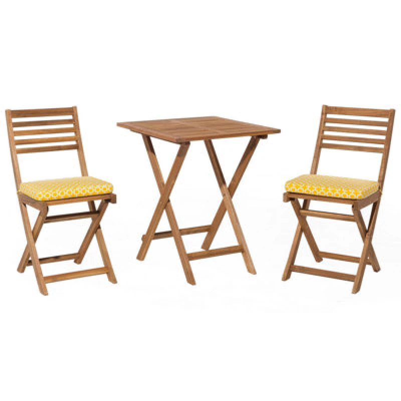 Image of Beliani Bistro Set With Cushions Fiji Acacia Wood Yellow