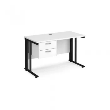 Image of Office Desk Rectangular Desk 1200mm With Pedestal White Top With Black Frame 600mm Depth Maestro 25 MCM612P2KWH