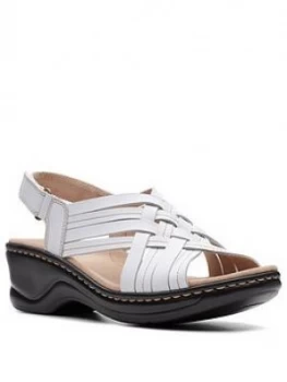 Image of Clarks Lexi Carmen Leather Low Wedge Sandal - White Leather, Size 6, Women