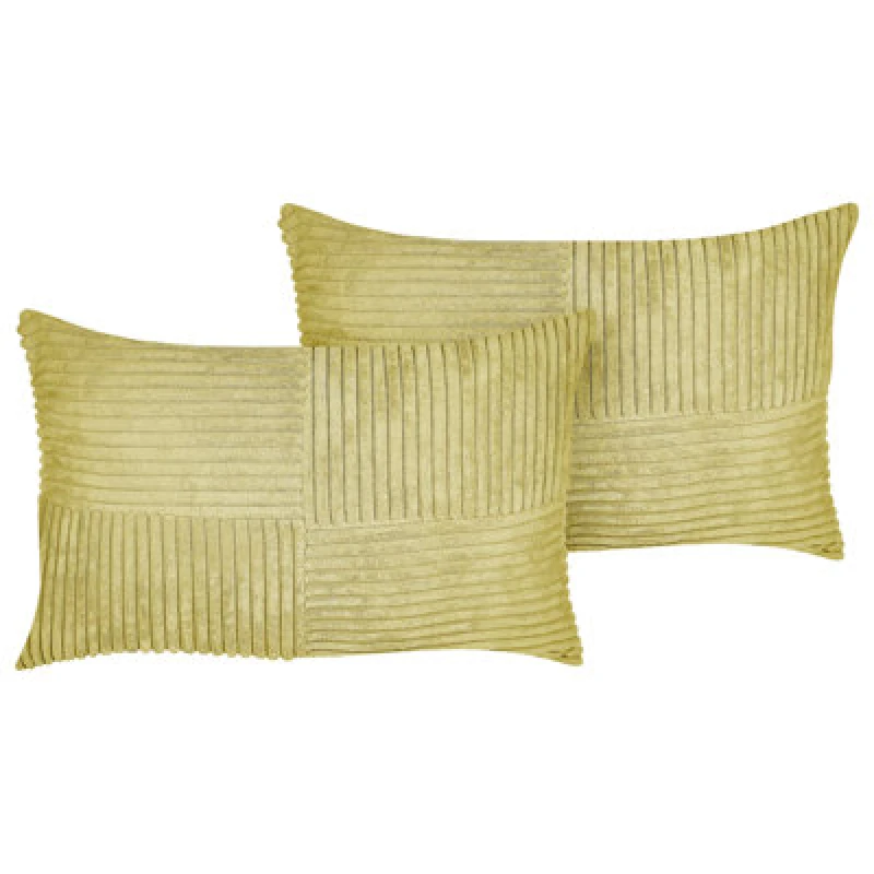Image of Beliani Set Of 2 Decorative Cushions Millet Corduroy 30 X 50 Cm Olive Green Geometric Pattern