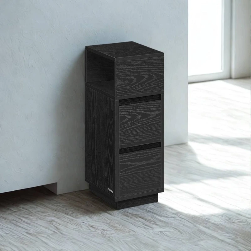 Image of Pirlo Plush Square Bedside Nighstand Side Table With 2 Drawers & Shelf Black Unisex