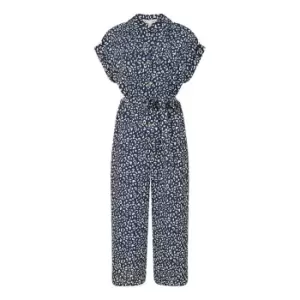 Image of Yumi Navy Animal Print Culotte Jumpsuit - Blue