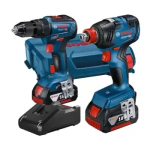 Image of Bosch 18v Brushless Combi Hammer Drill Impact Driver Wrench - GSB18V55 GDX18V200